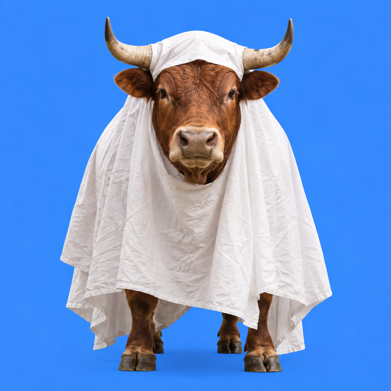 Moo Boo cow in a white ghost sheet